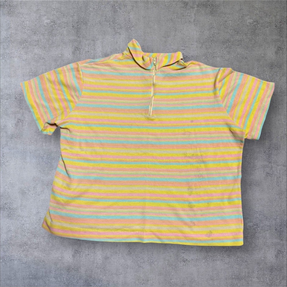 Vintage 70s Striped Baby Tee Ribbed Zip Crop Top Shirt Skater Punk Grunge S/M